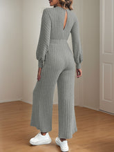 V-Neck Long Sleeve Wide Leg Jumpsuit OutfitFlow